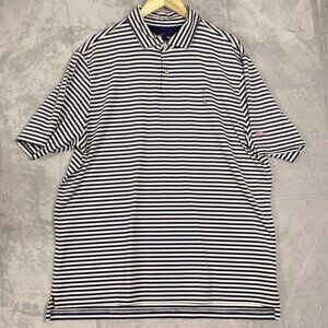 FG Tech Golf Polo Mens XL White/Blue Striped Performance Short Sleeve USA Made